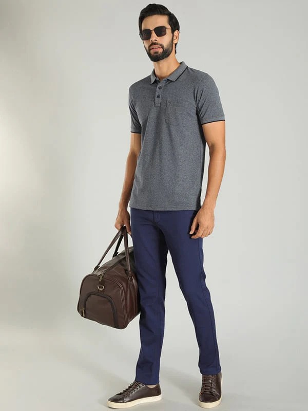 Indian Terrain Men's Half Sleeve Regular Fit Navy Polo T-Shirt